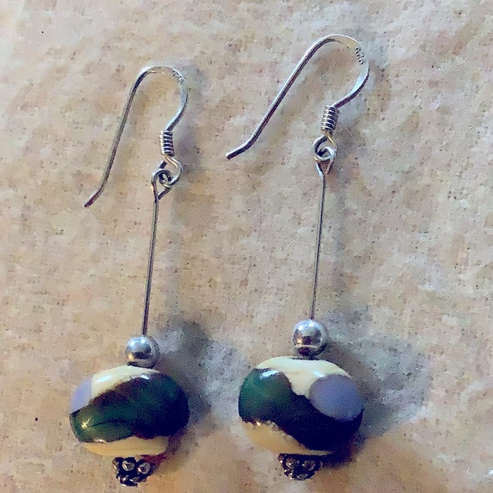 NWOT Handmade Vermont Earrings with Sterling Silver and Pottery Glazed Bead